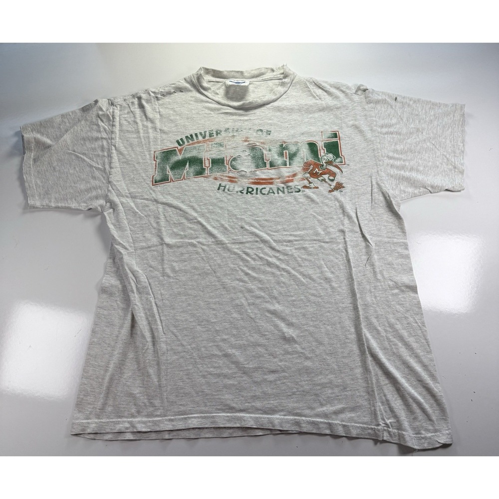 Vintage 90s Miami Hurricanes Lg T Shirt University Streetwear CSA Tee USA *holes